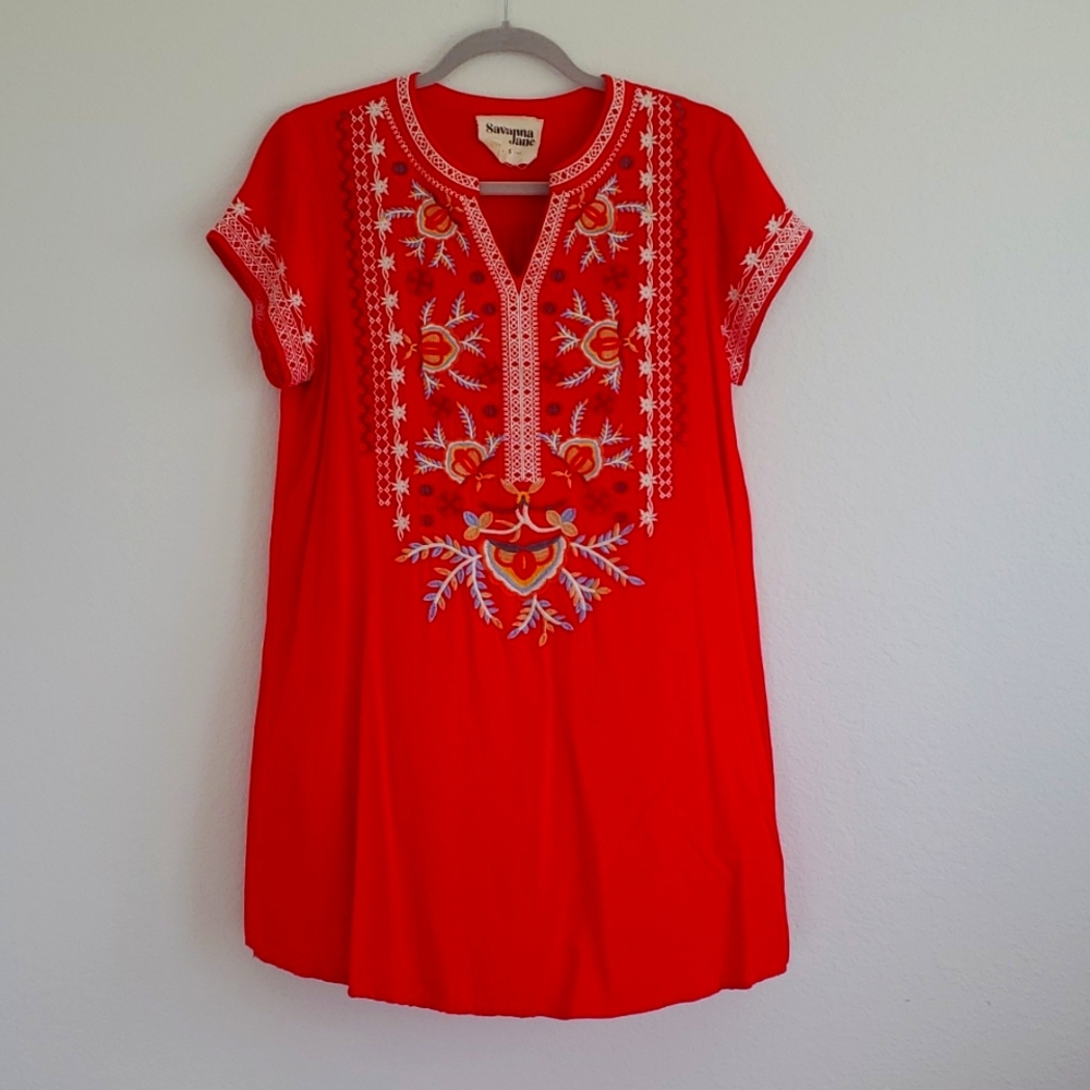 Red embroidered dress size small